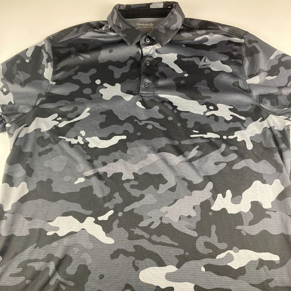 Reebok Camo Polo Shirt Mens 3XL Gray Performance Golf Athletic Big Tall